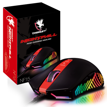 Digifast Nightfall NF15 RGB Gaming Mouse, Adjustable Weight, 60 Million Click Durability, 7 Programmable Buttons, Dynamic RGB, Customizable Color, DPI