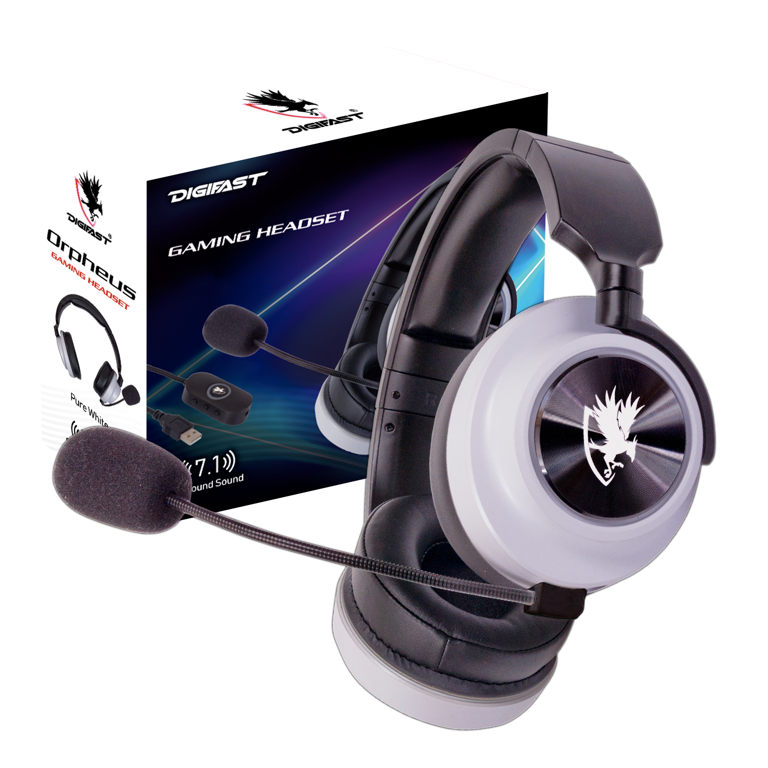Digifast Orpheus Gaming Headset, Noise-Canceling Adjustable Microphone, Remote Vol/Mic Control, Plug & Play, 50 mm driver