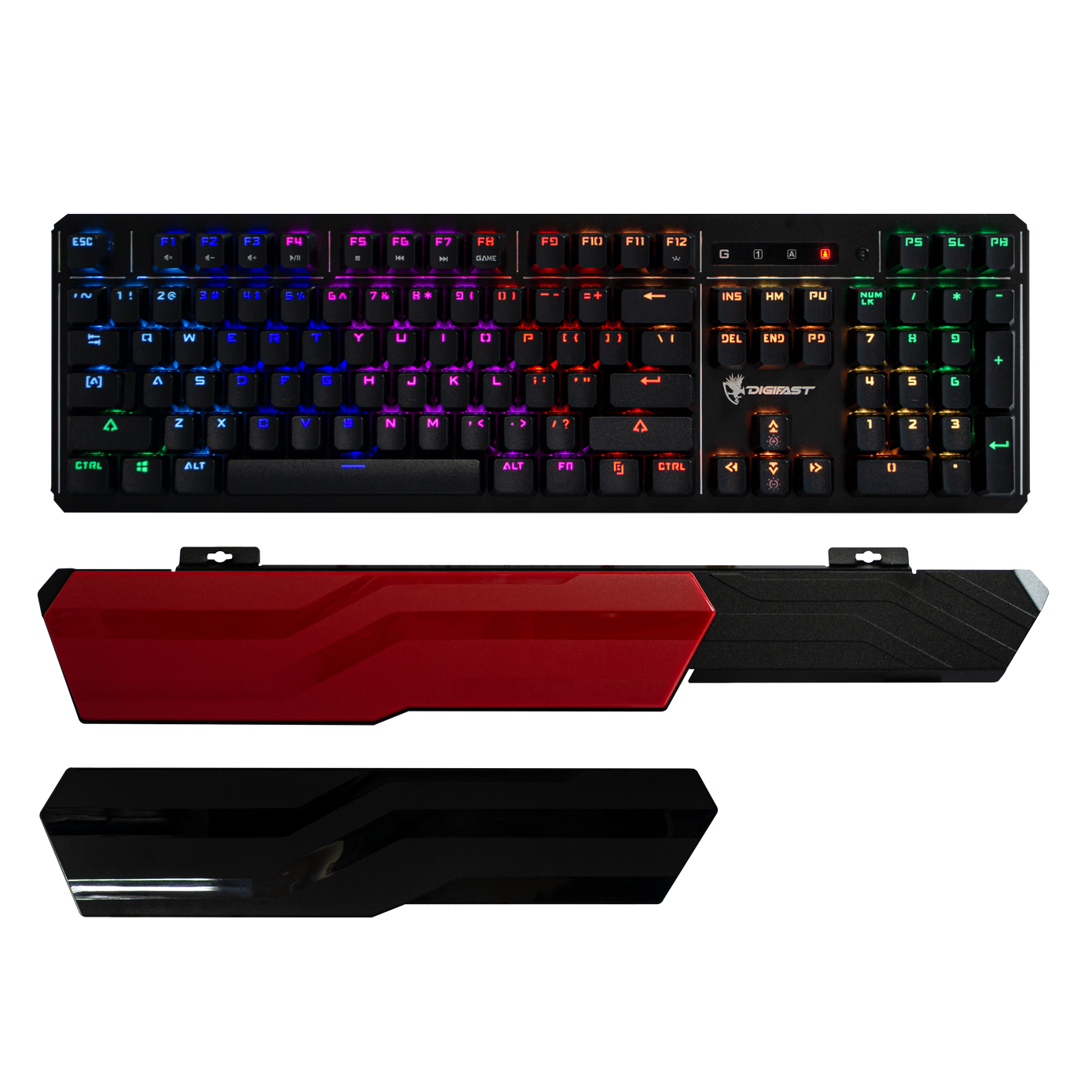 Digifast LK42 Mechanical RGB Gaming Keyboard, Optical Clicky Switches 100 million durability, Customizable Color, Water-Resistant Design, Wrist Rest