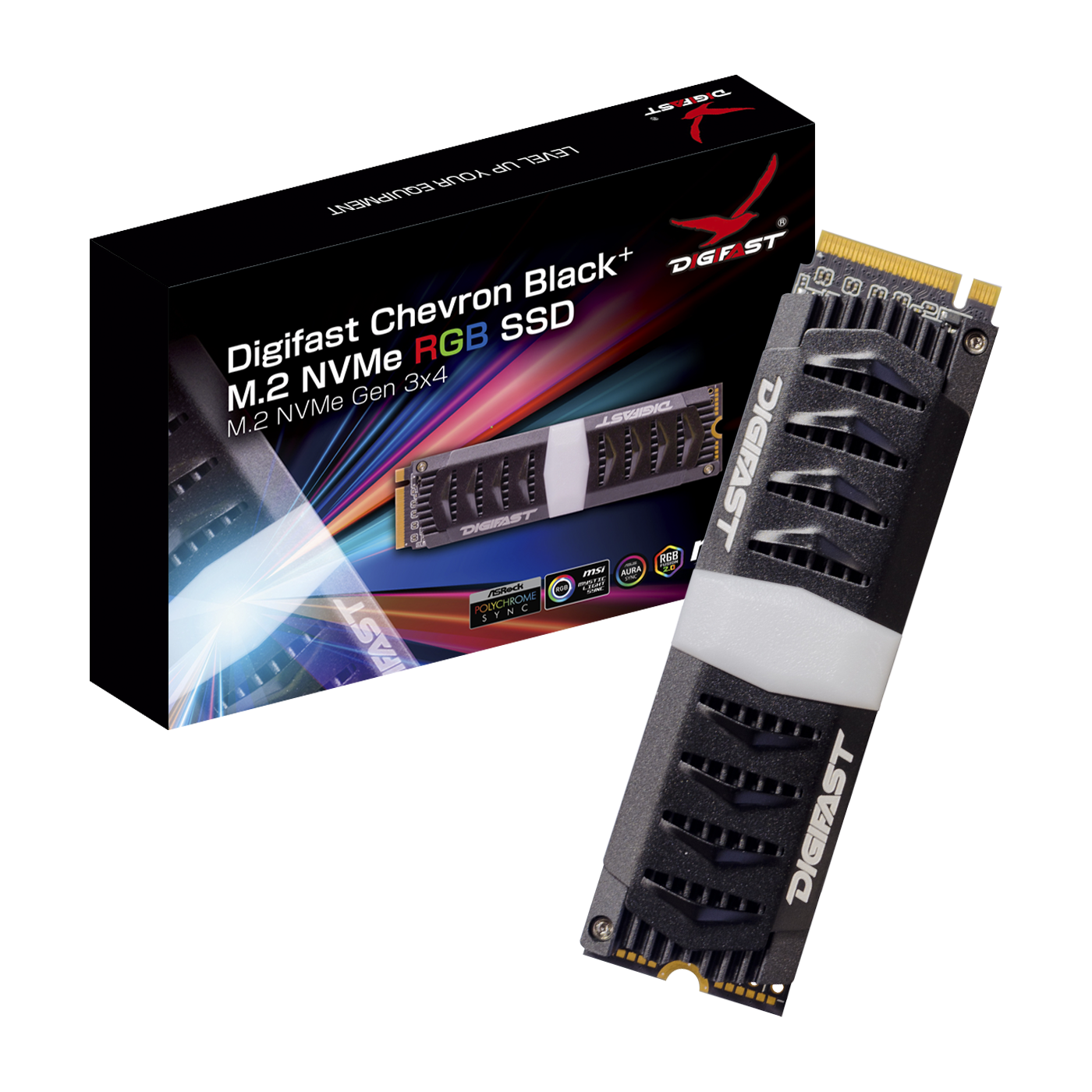 Digifast Chevron Black+ 1TB M.2 NVMe RGB SSD - Gen3x4 PCIe, M.2 2280, Toshiba BiCS3 NAND, Synchronizes with all Major Motherboard Brands